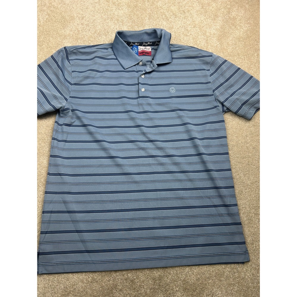 Wrangler Striped Polo Shirt L Blue George Strait Cowboy Cut Western Americana